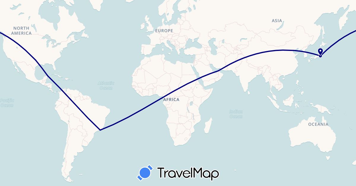 TravelMap itinerary: driving in United Arab Emirates, Brazil, Japan, Mexico, United States (Asia, North America, South America)